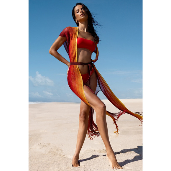 NWT Luli Fama Sunshine Addict Poncho Long Kaftan Cover Up Sunset One Size - Picture 1 of 7